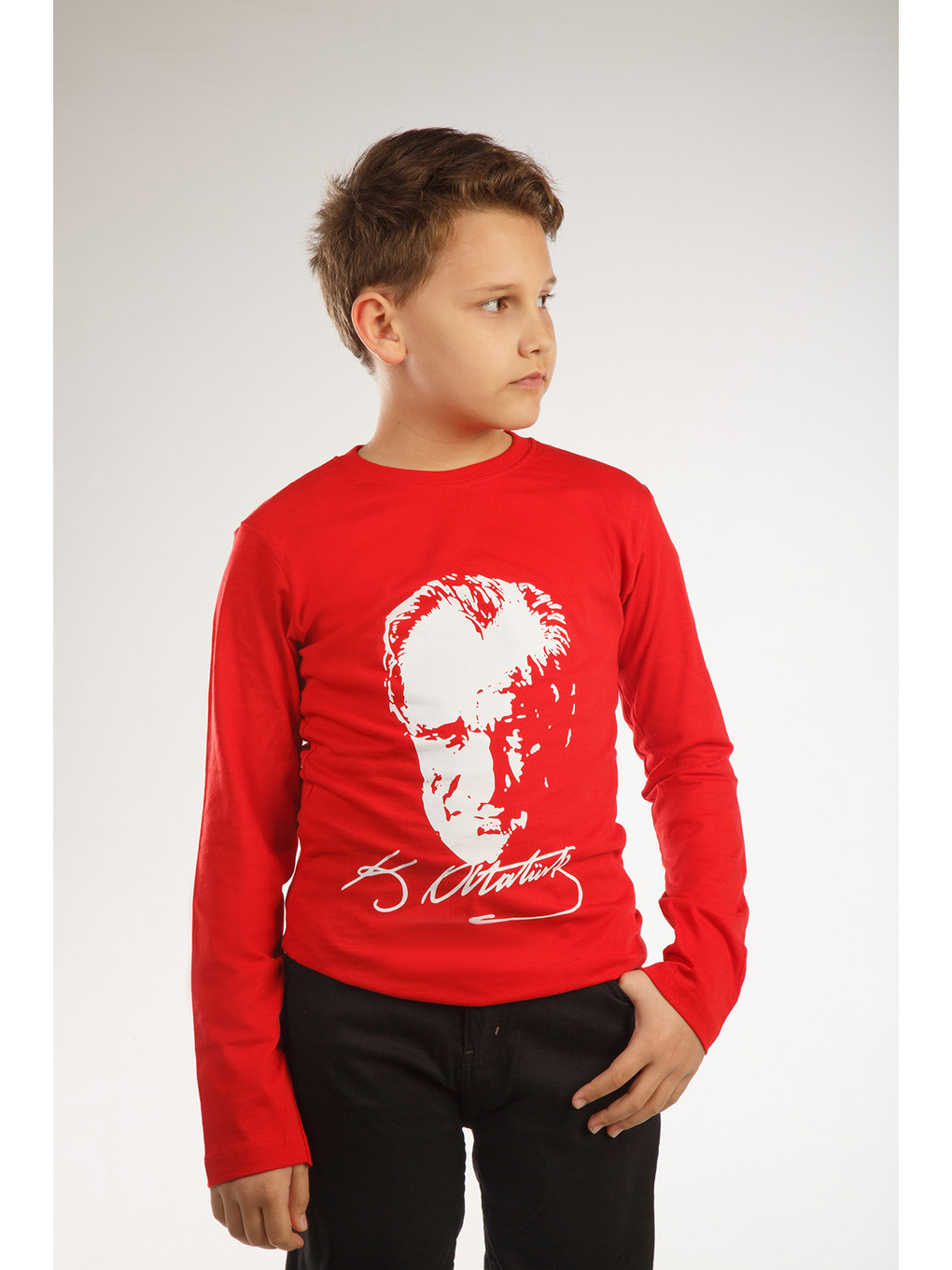 Kırmızı Kids Bisiklet Yaka Atatürk Baskılı Tişört-5