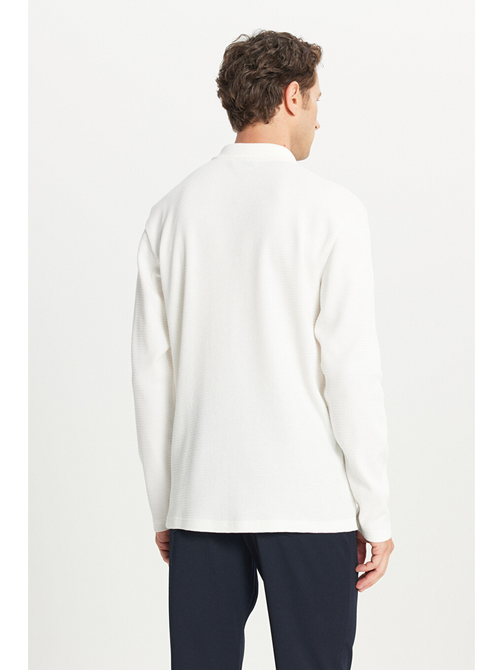 Erkek Ekru Pamuklu Standart Fit Normal Kesim Polo Yaka Armürlü Esnek Tişört-4