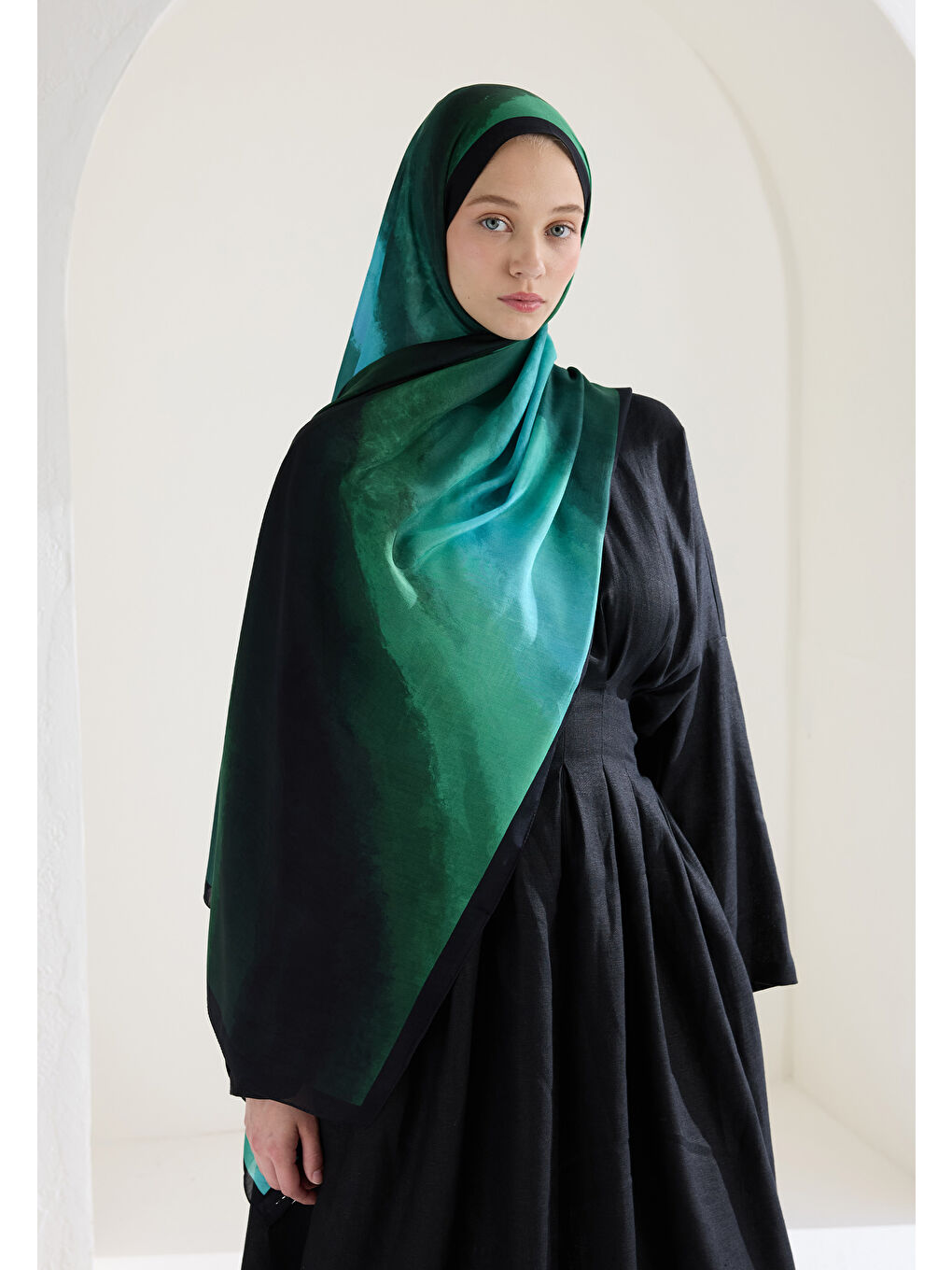 Ombre Floş Viskon Şal Siyah