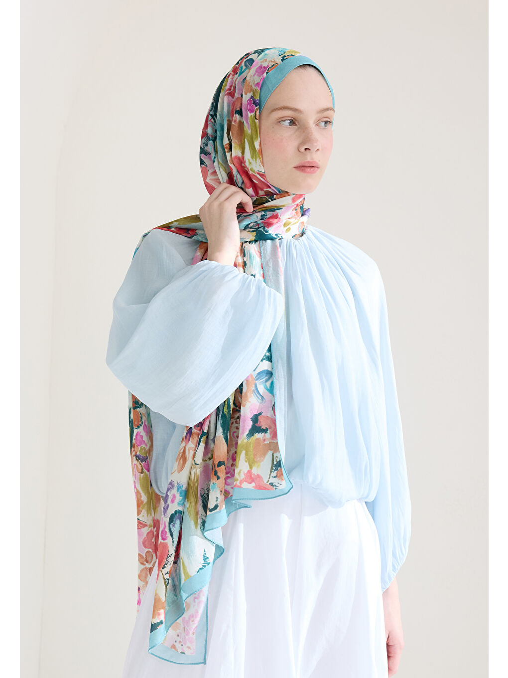 Vınnıe Floş Viskon Şal Mavi-1