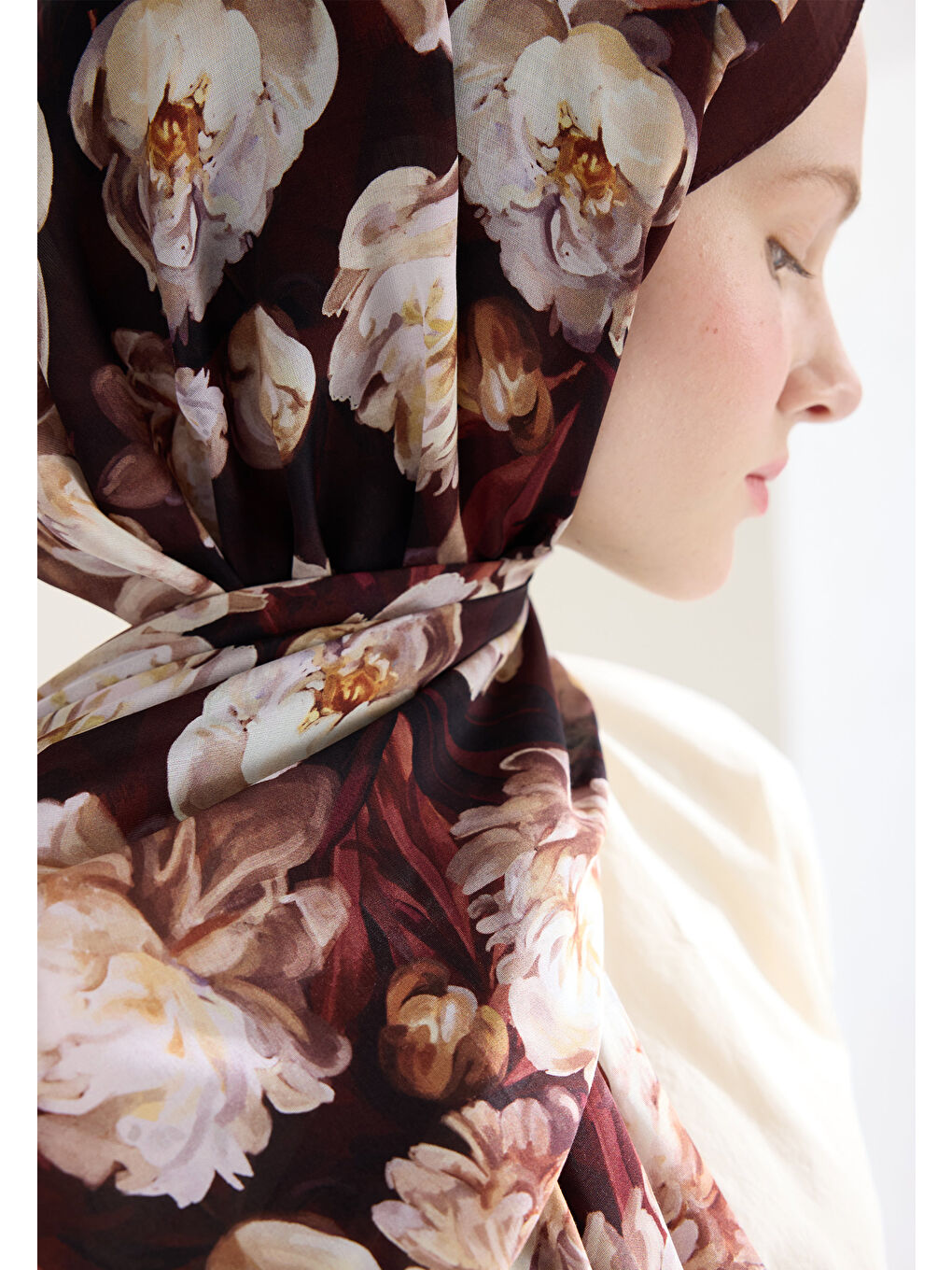 Kahverengi Lotus Floş Viskon Şal Kızıl Kahve-3