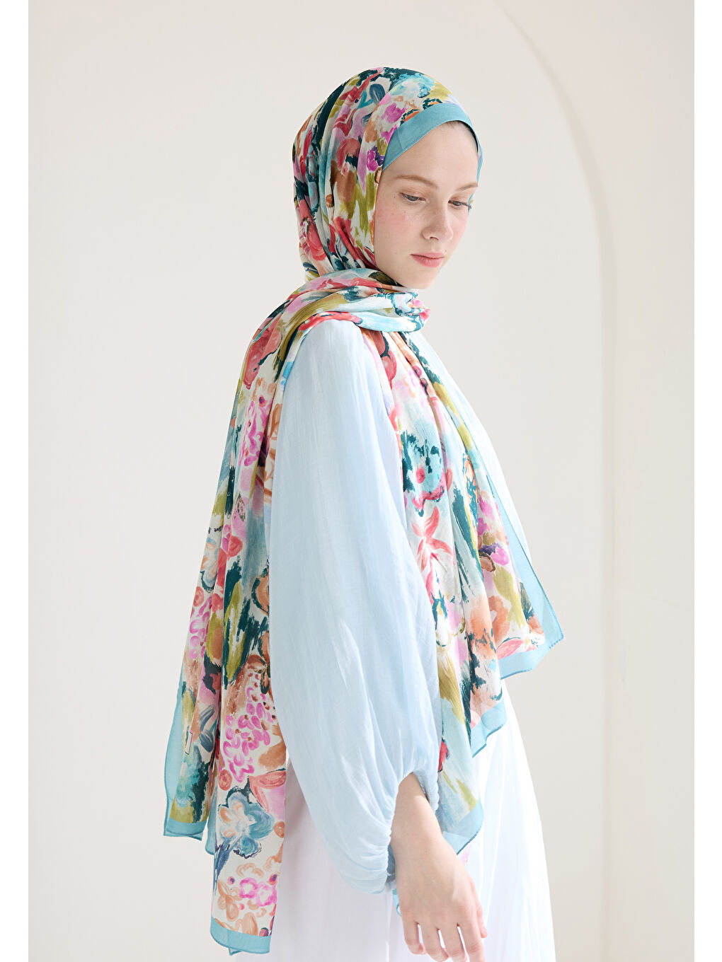 Vınnıe Floş Viskon Şal Mavi-2