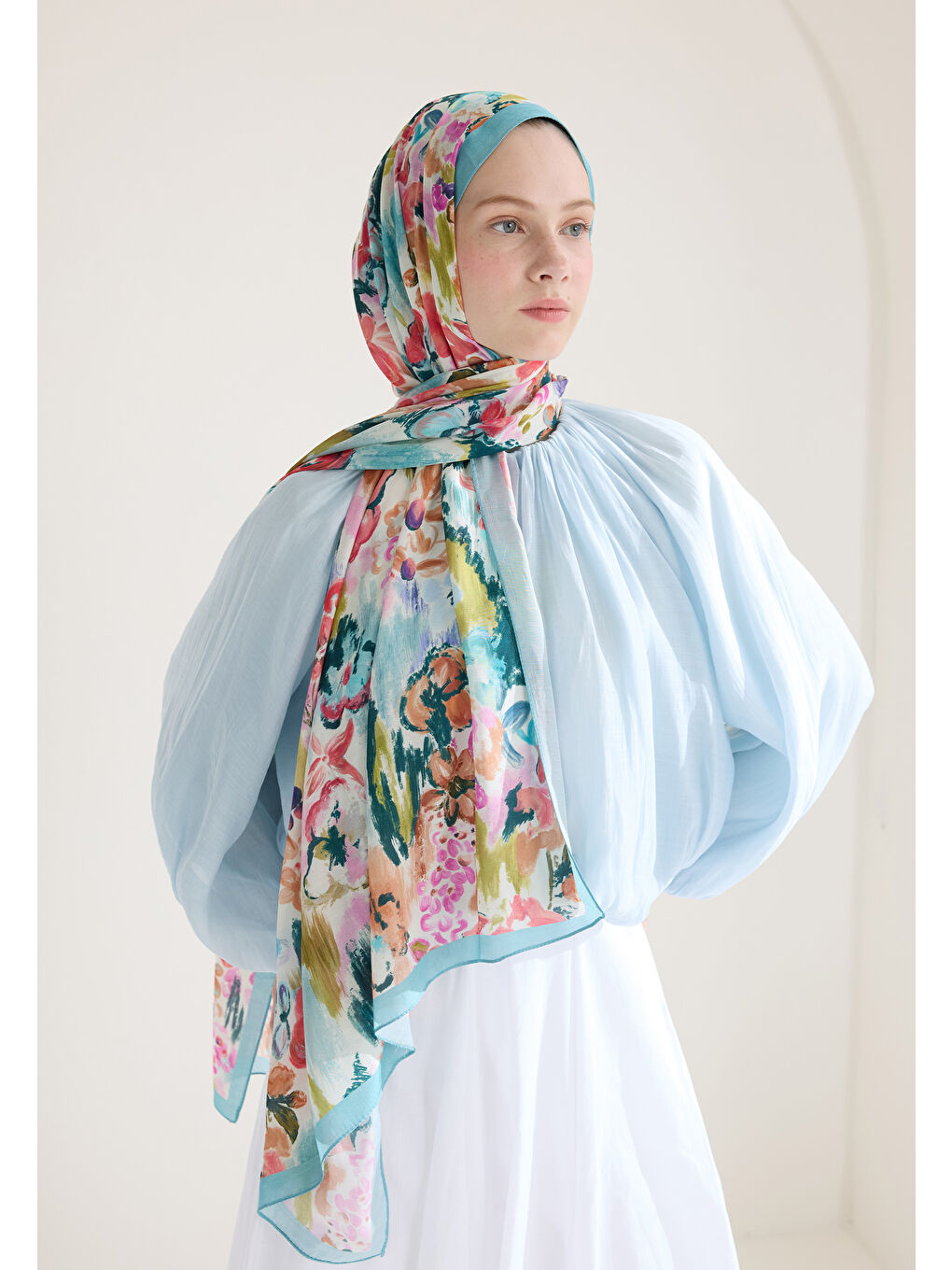 Vınnıe Floş Viskon Şal Mavi-3