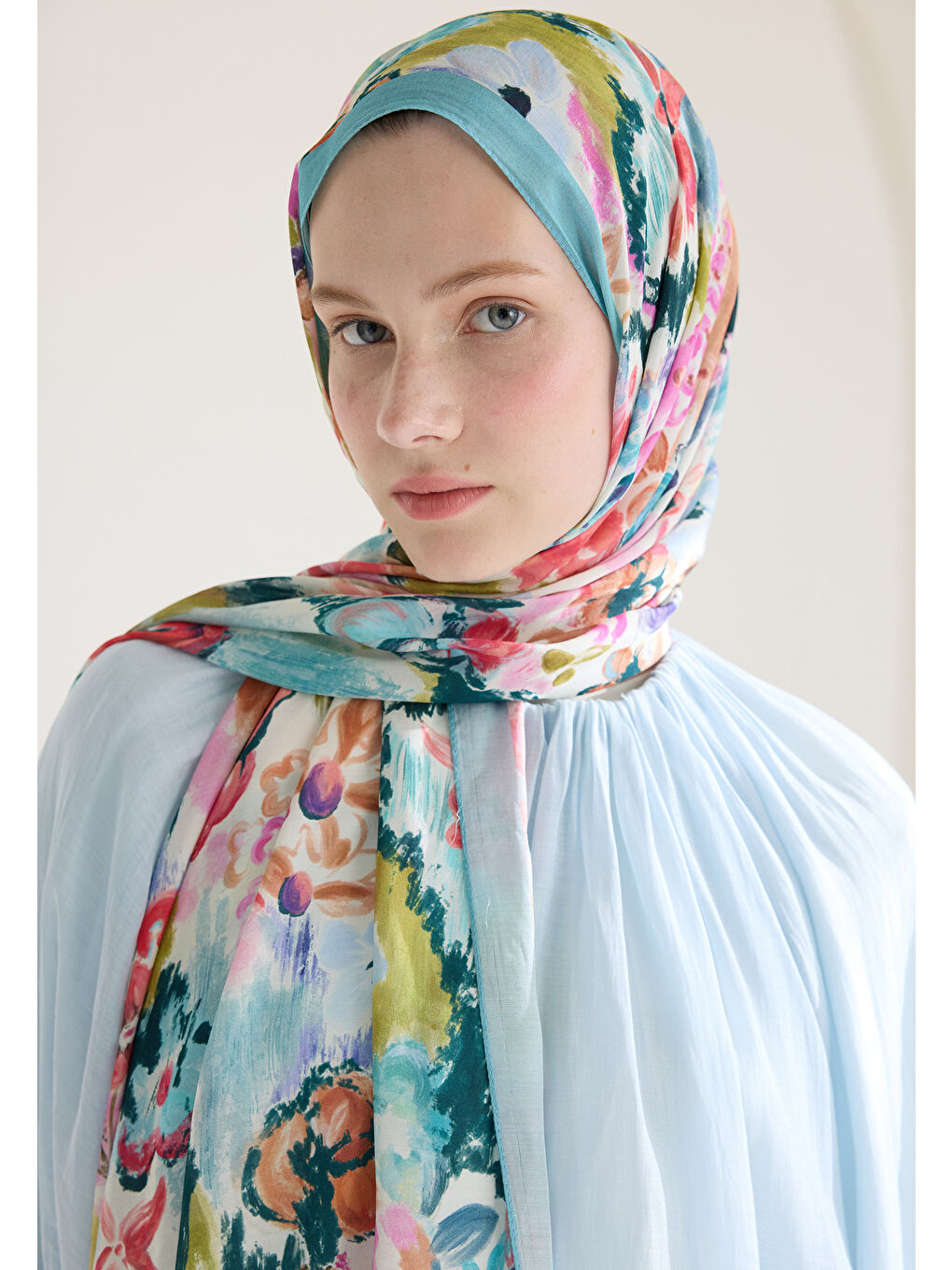 Vınnıe Floş Viskon Şal Mavi-4