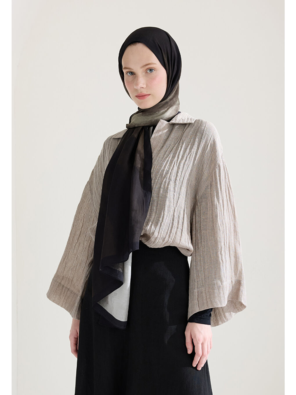 Bej Ombre Floş Viskon Şal Vizon-2