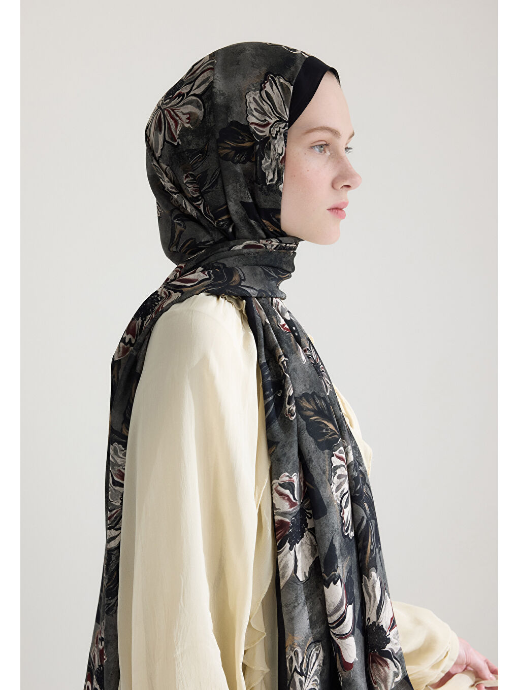 Jasmıne Floş Viskon Şal Antrasit-1