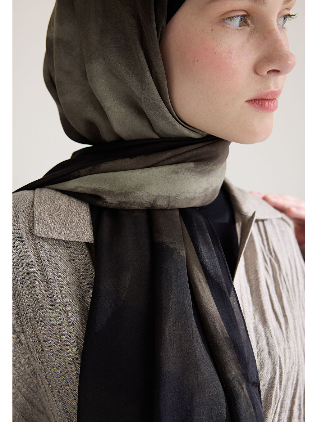 Bej Ombre Floş Viskon Şal Vizon-3