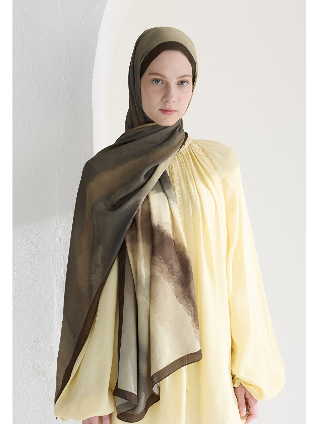 Ombre Floş Viskon Şal Bej