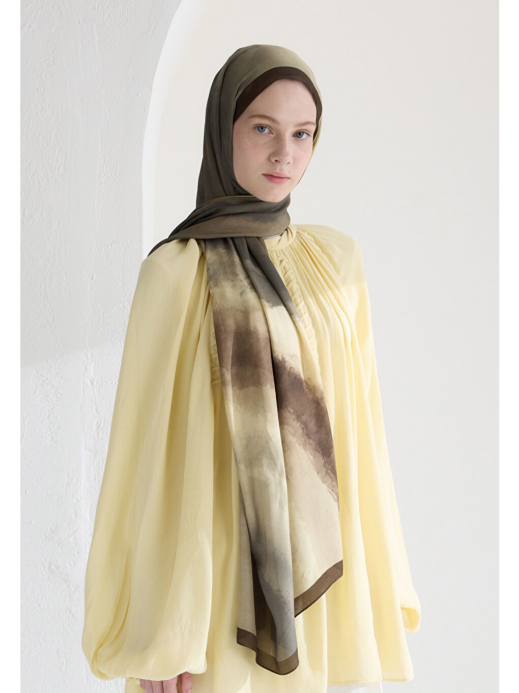 Ombre Floş Viskon Şal Bej-1