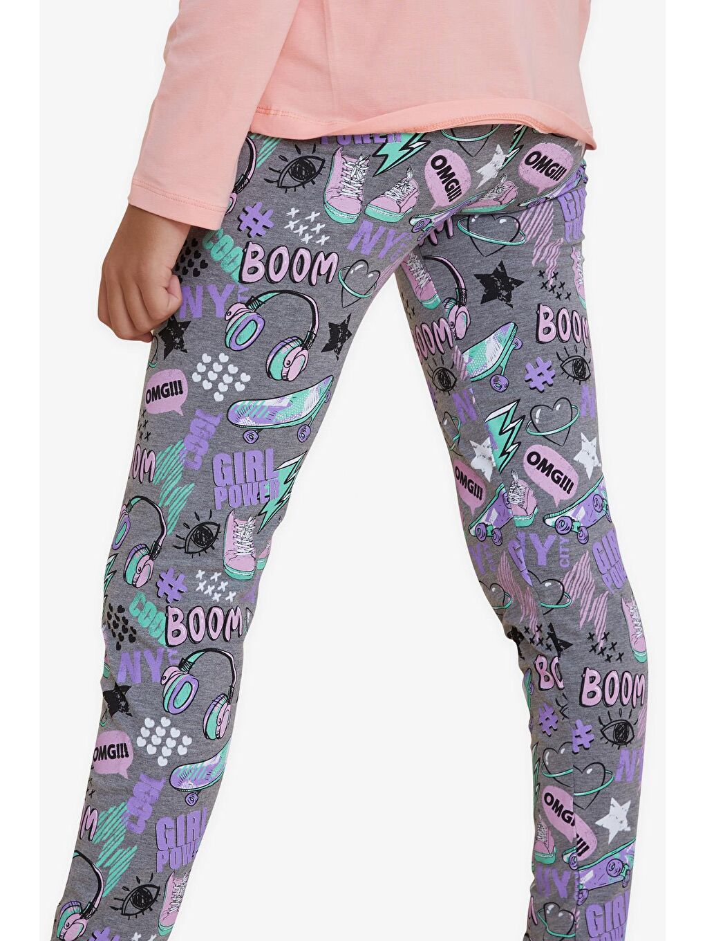 Kız Çocuk Tayt Çılgın Kız Temalı Gri Melanj (9-14 Yaş)-5