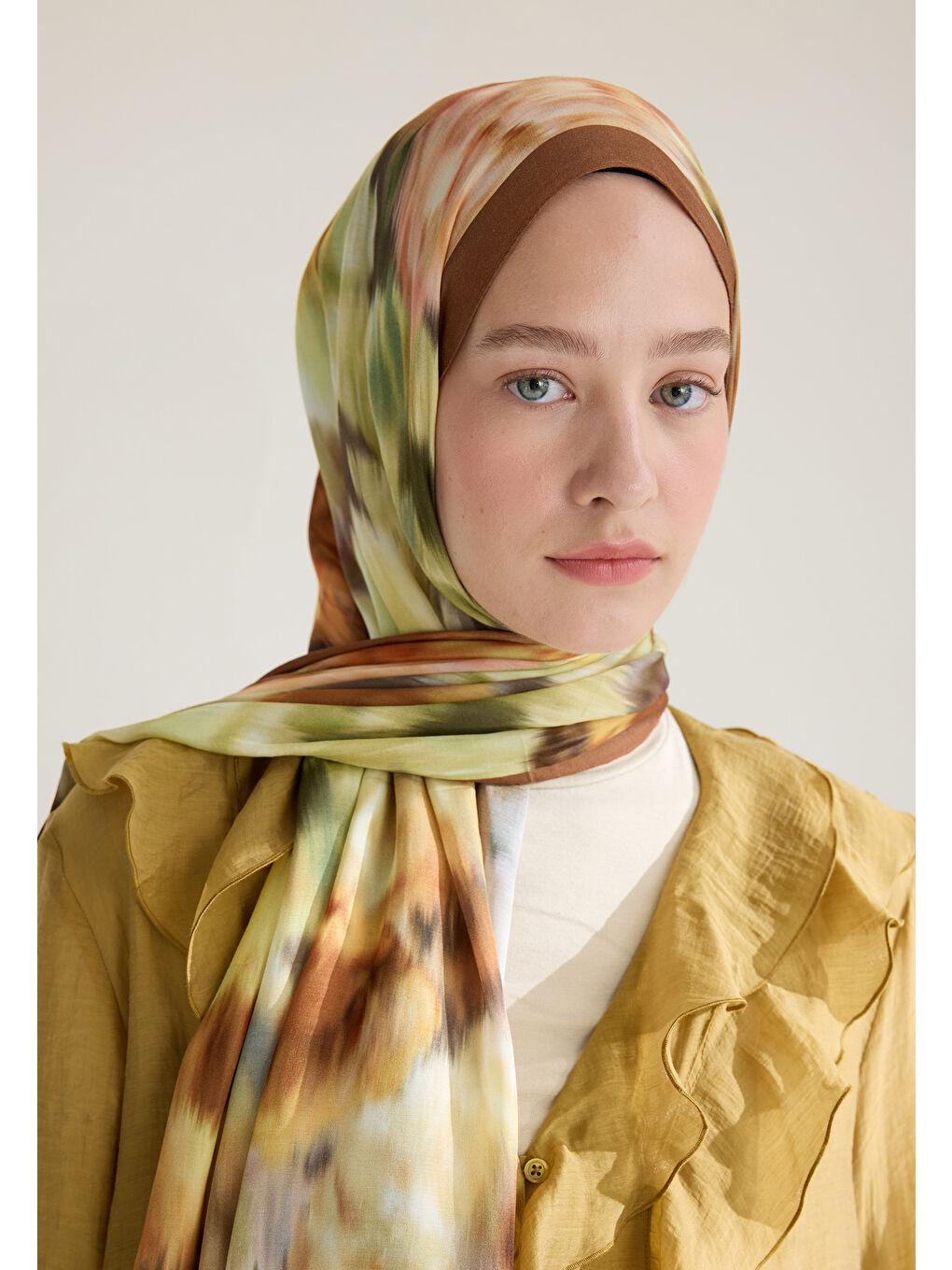 Kahverengi Sweet Peony Floş Viskon Şal Tarçın-2