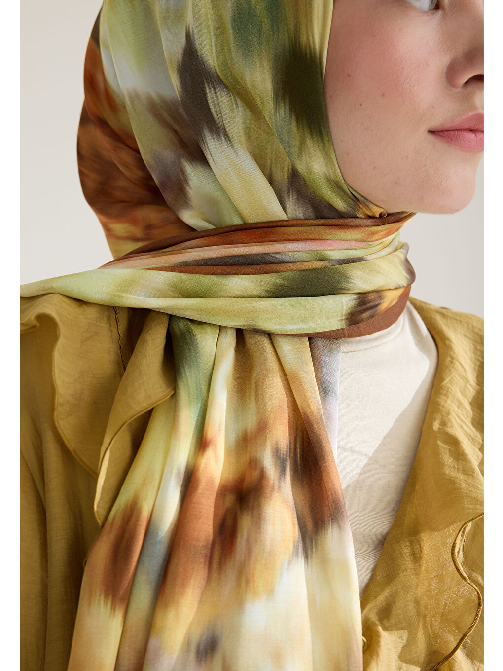 Kahverengi Sweet Peony Floş Viskon Şal Tarçın-3