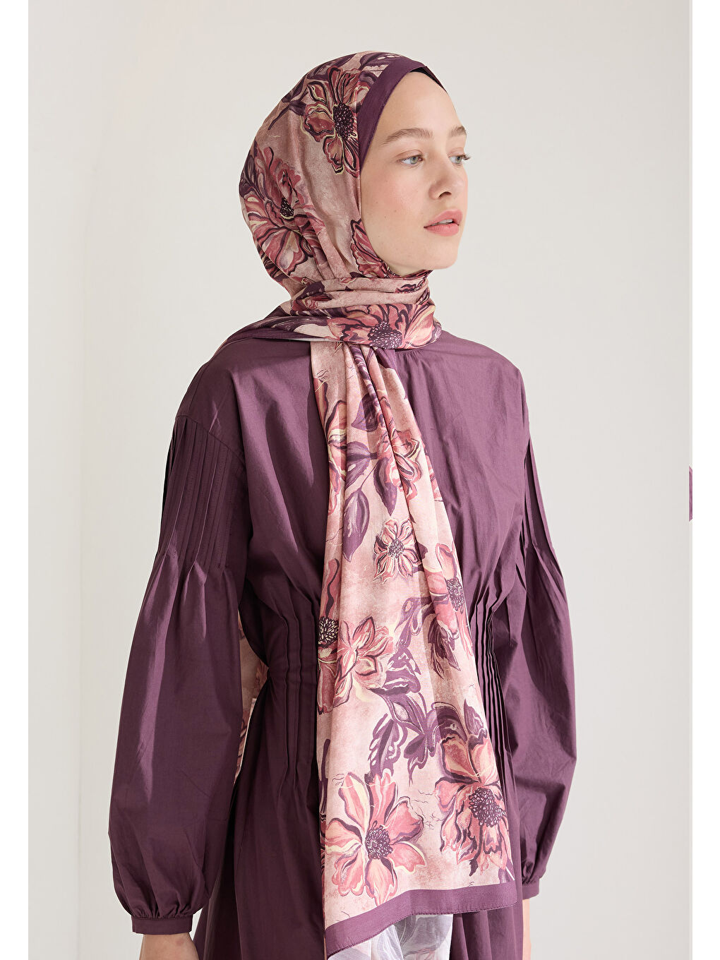 Pembe Jasmıne Floş Viskon Şal Gül Kurusu-2