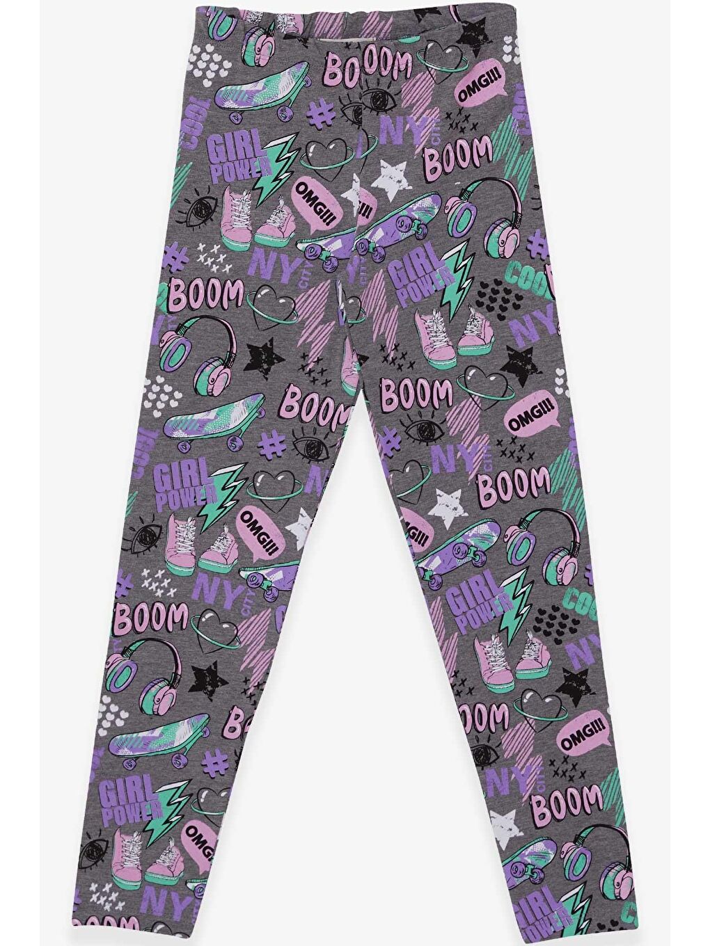 Kız Çocuk Tayt Çılgın Kız Temalı Gri Melanj (9-14 Yaş)