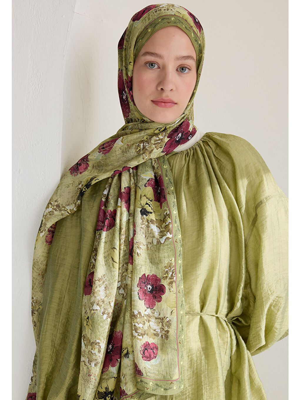 Yeşil Tıny Garden Floş Viskon Şal Adaçayı-1