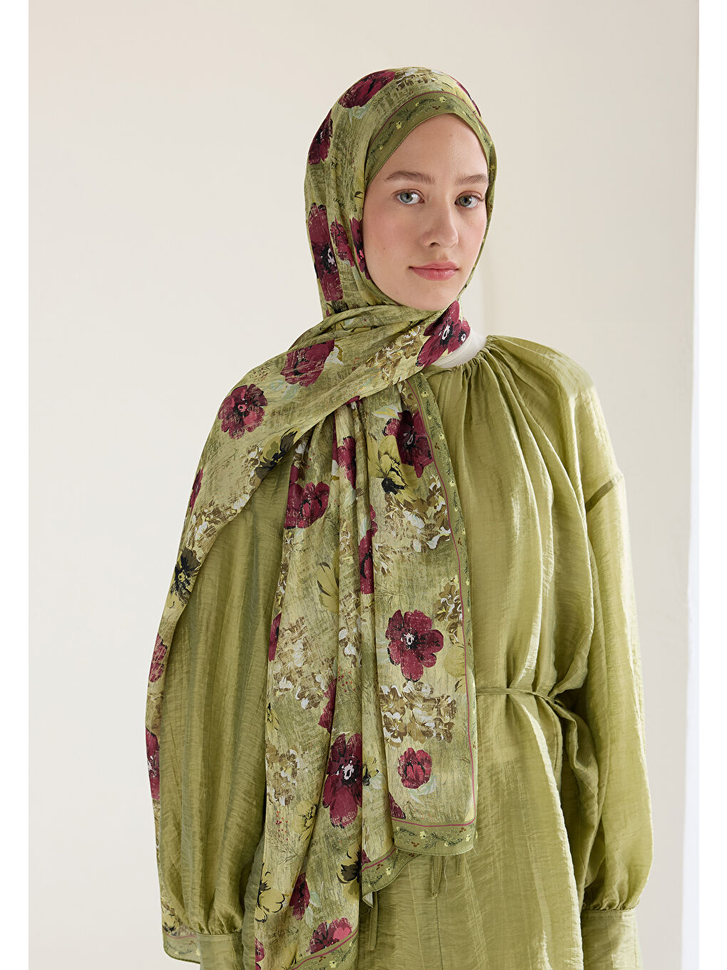 Yeşil Tıny Garden Floş Viskon Şal Adaçayı-2