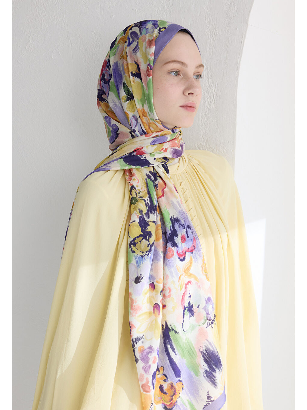 Lila Vınnıe Floş Viskon Şal Lavanta