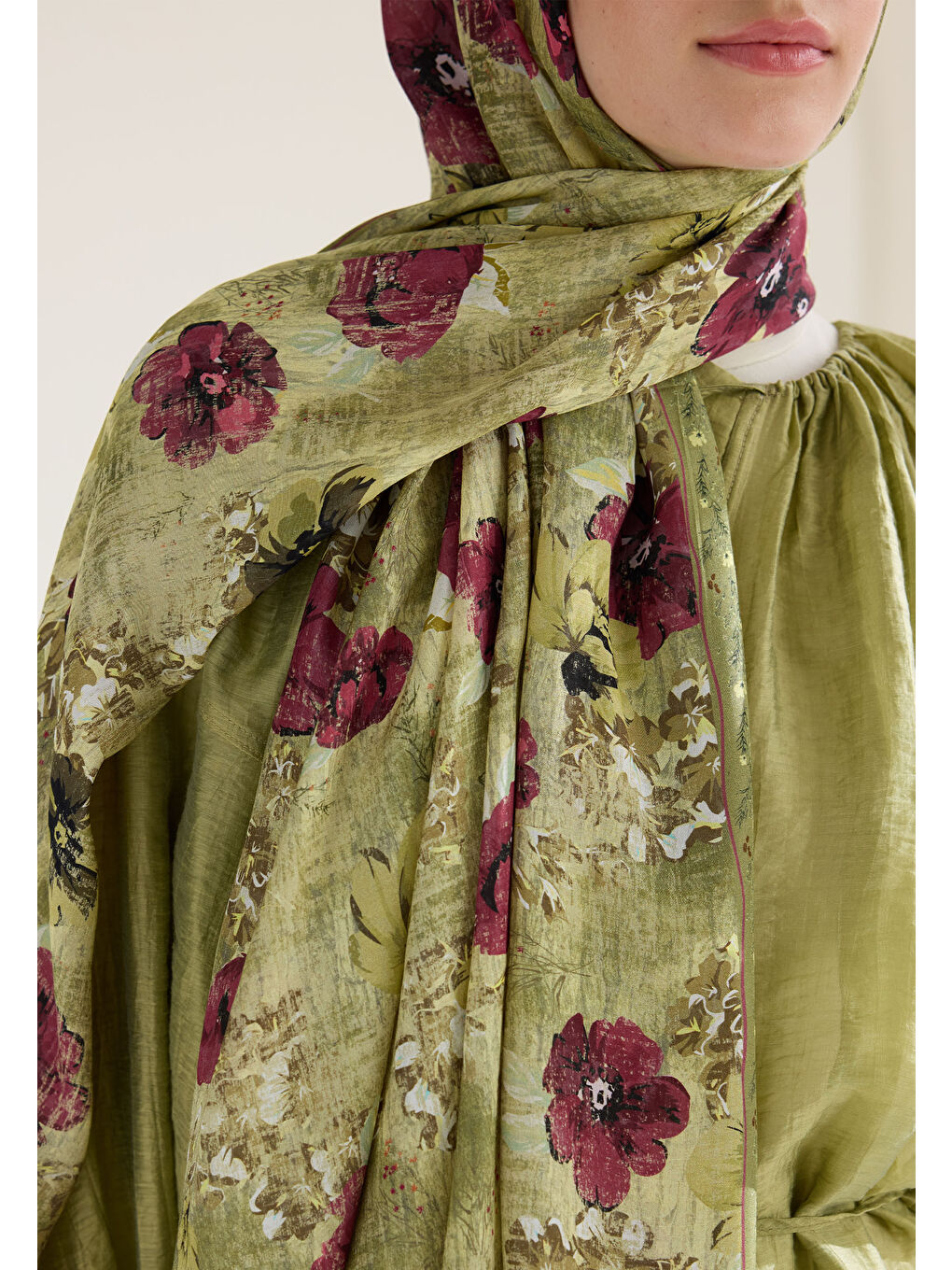 Yeşil Tıny Garden Floş Viskon Şal Adaçayı-3