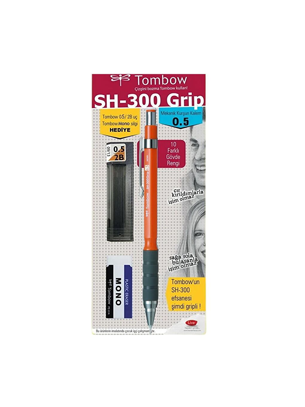 Tombow SH-300 Grip Mekanik Kurşun Kalem Okul Seti 0.5 Turuncu