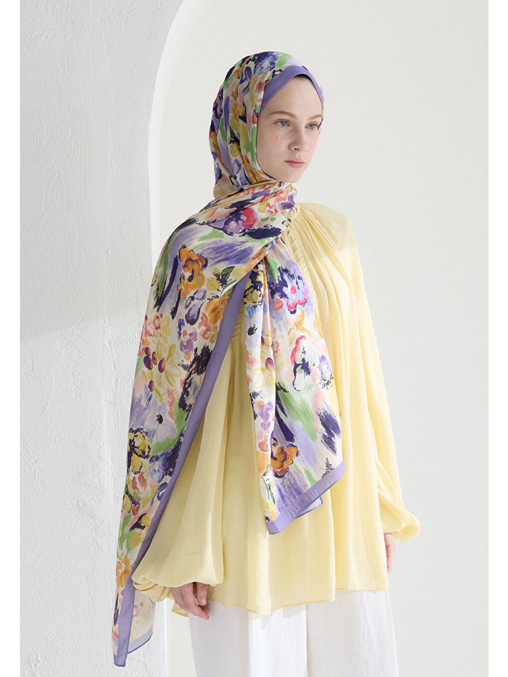 Lila Vınnıe Floş Viskon Şal Lavanta-2