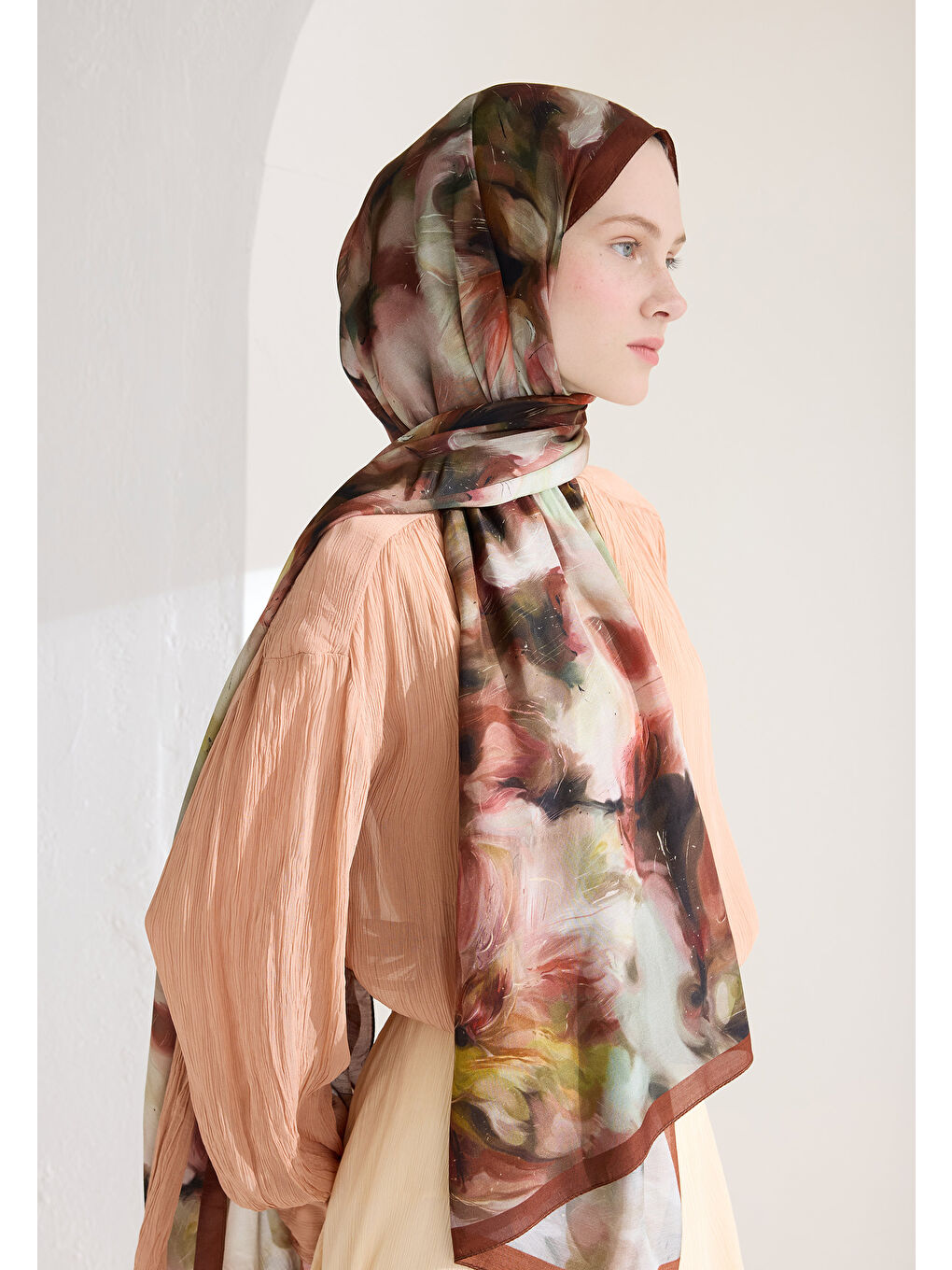 Kahverengi Melaına Floş Viskon Şal Kiremit-1