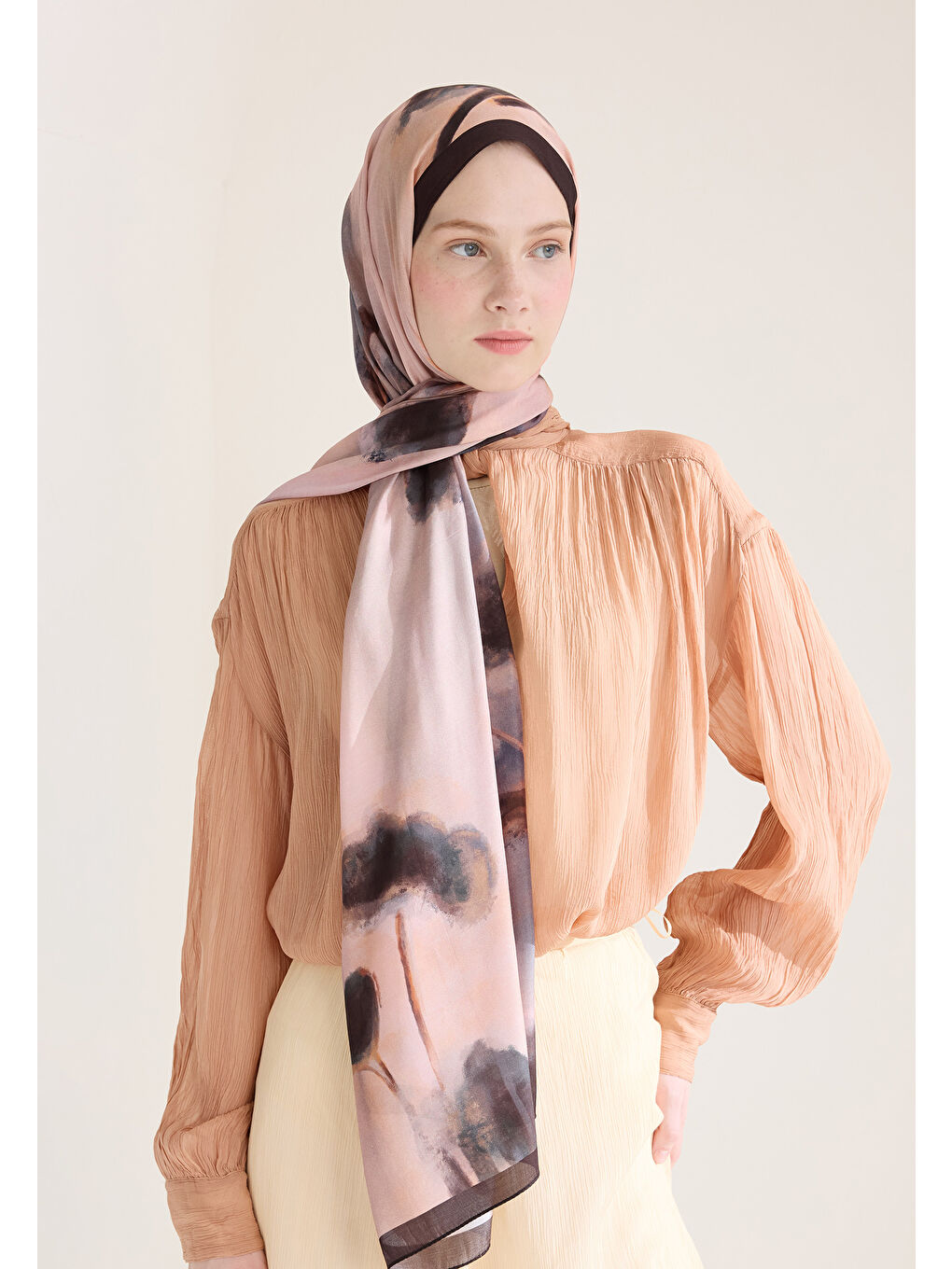 Kahverengi Polly Floş Viskon Şal Kahve-2