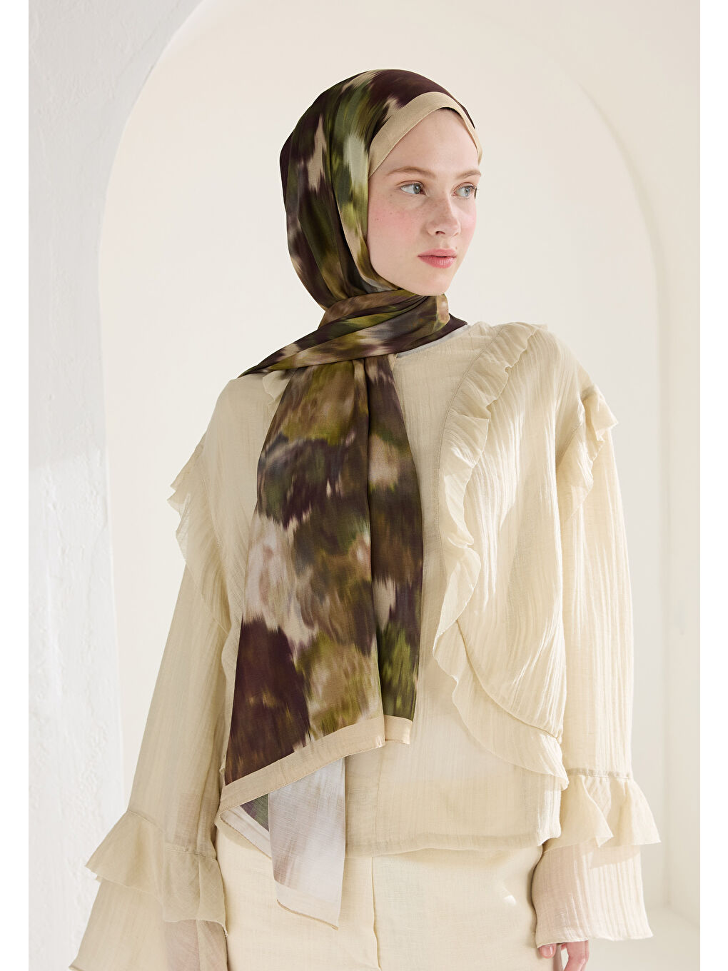 Sweet Peony Floş Viskon Şal Bej-1