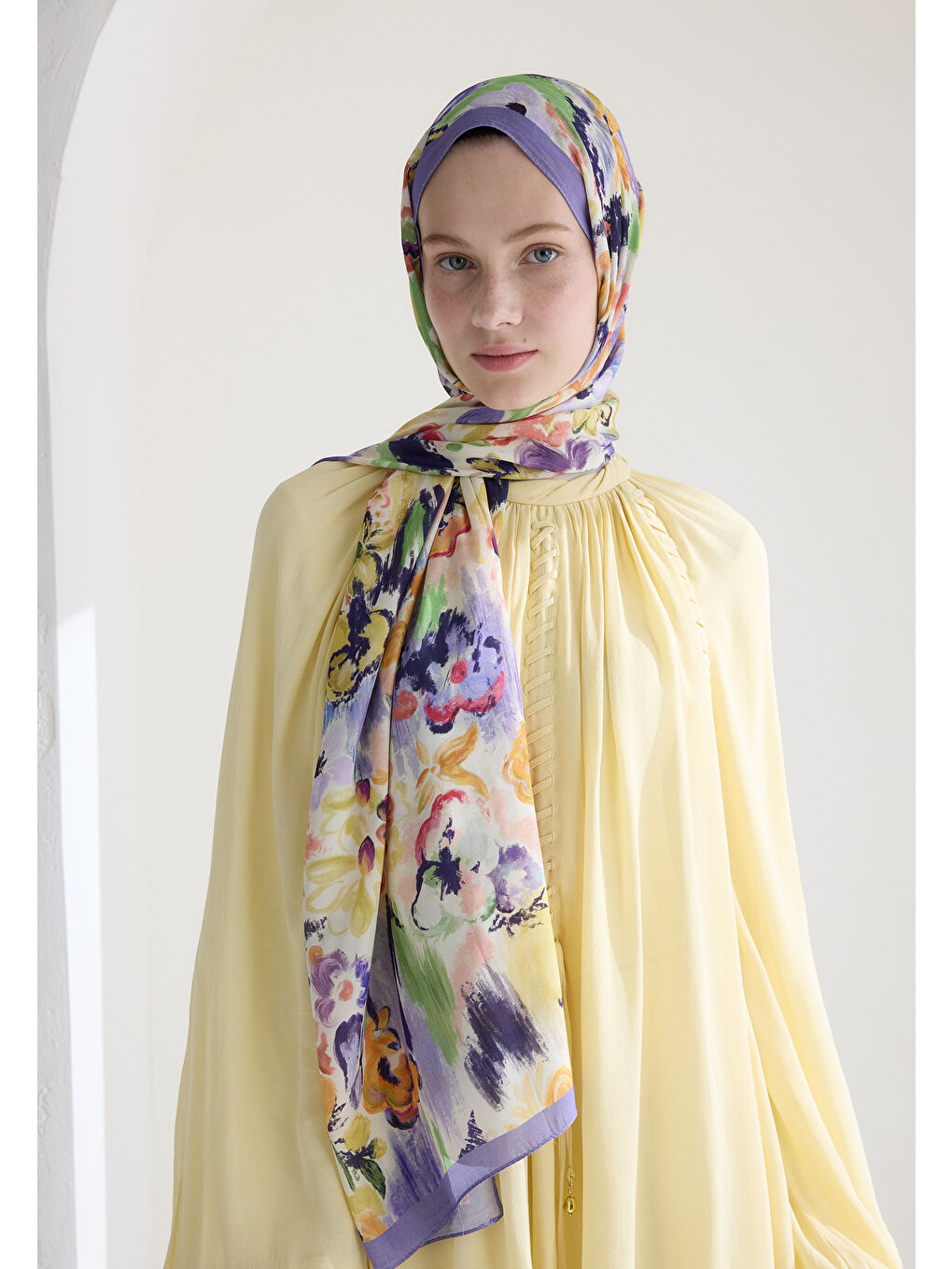 Lila Vınnıe Floş Viskon Şal Lavanta-3