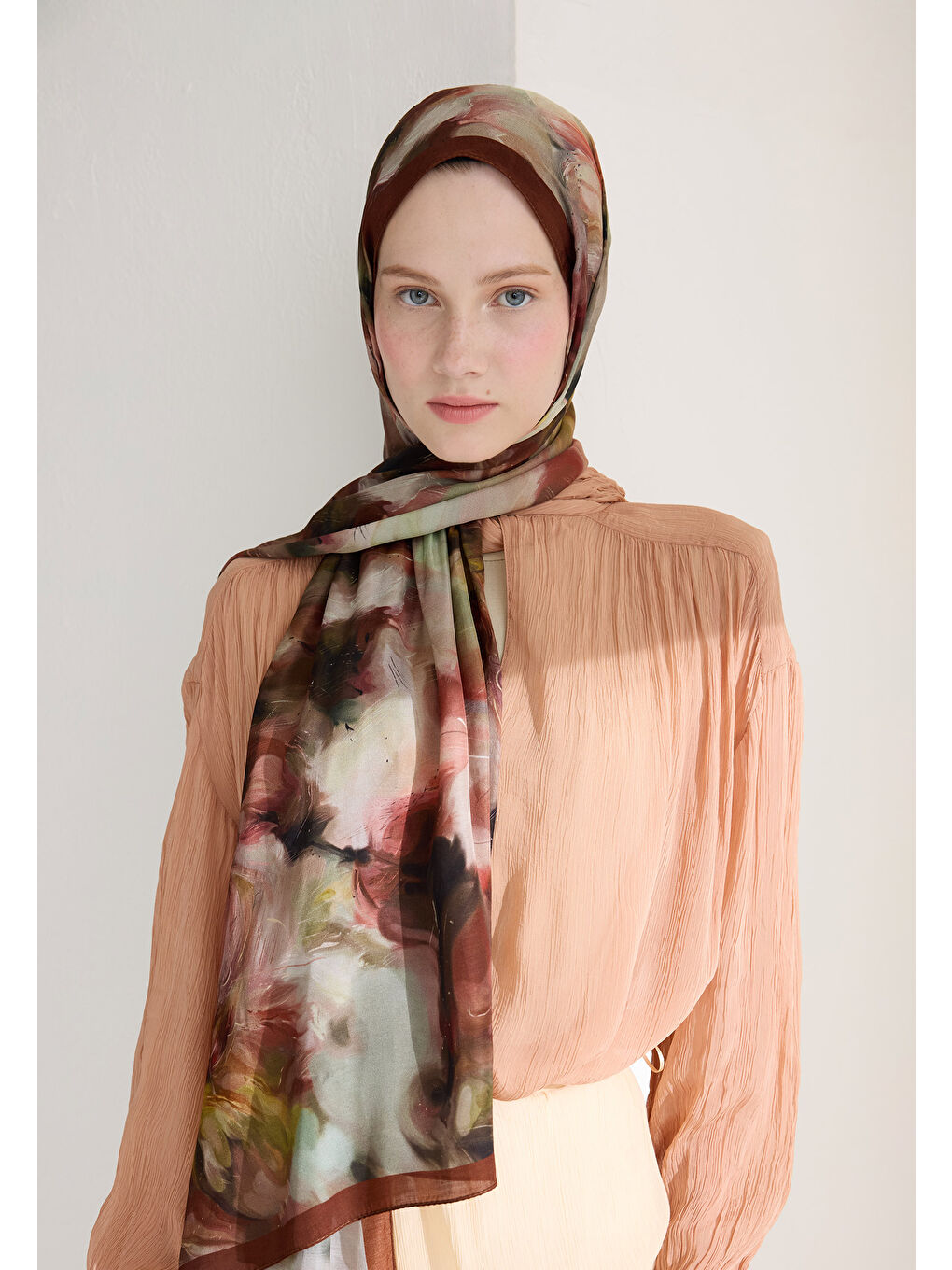 Kahverengi Melaına Floş Viskon Şal Kiremit-2