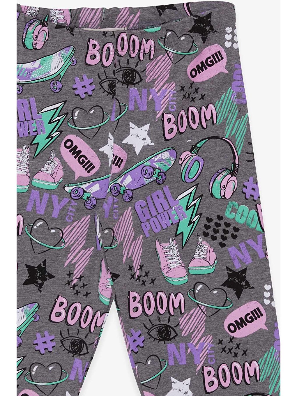 Kız Çocuk Tayt Çılgın Kız Temalı Gri Melanj (9-14 Yaş)-2