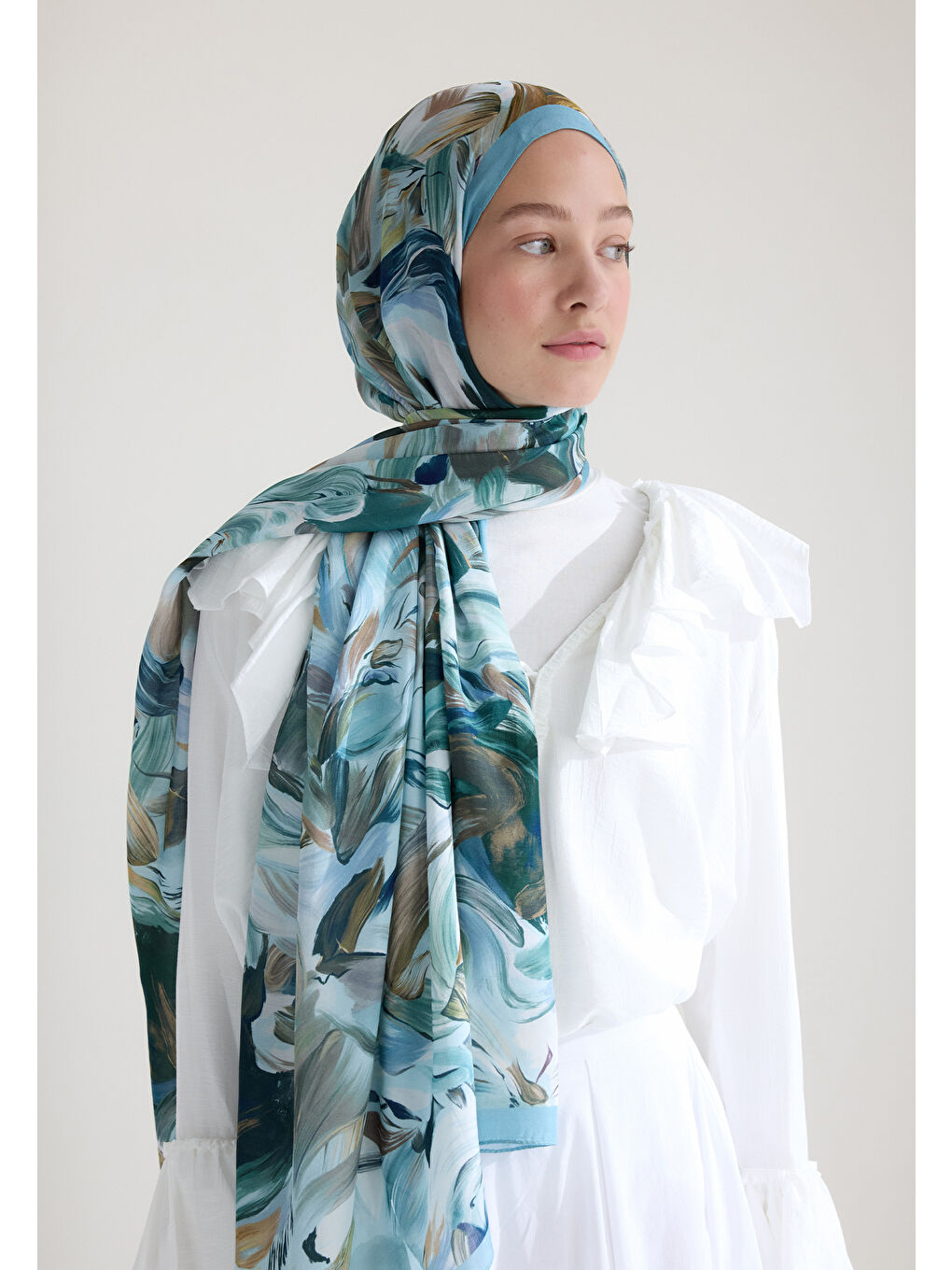 Vanılla Blossom Floş Viskon Şal Açık Mavi-1