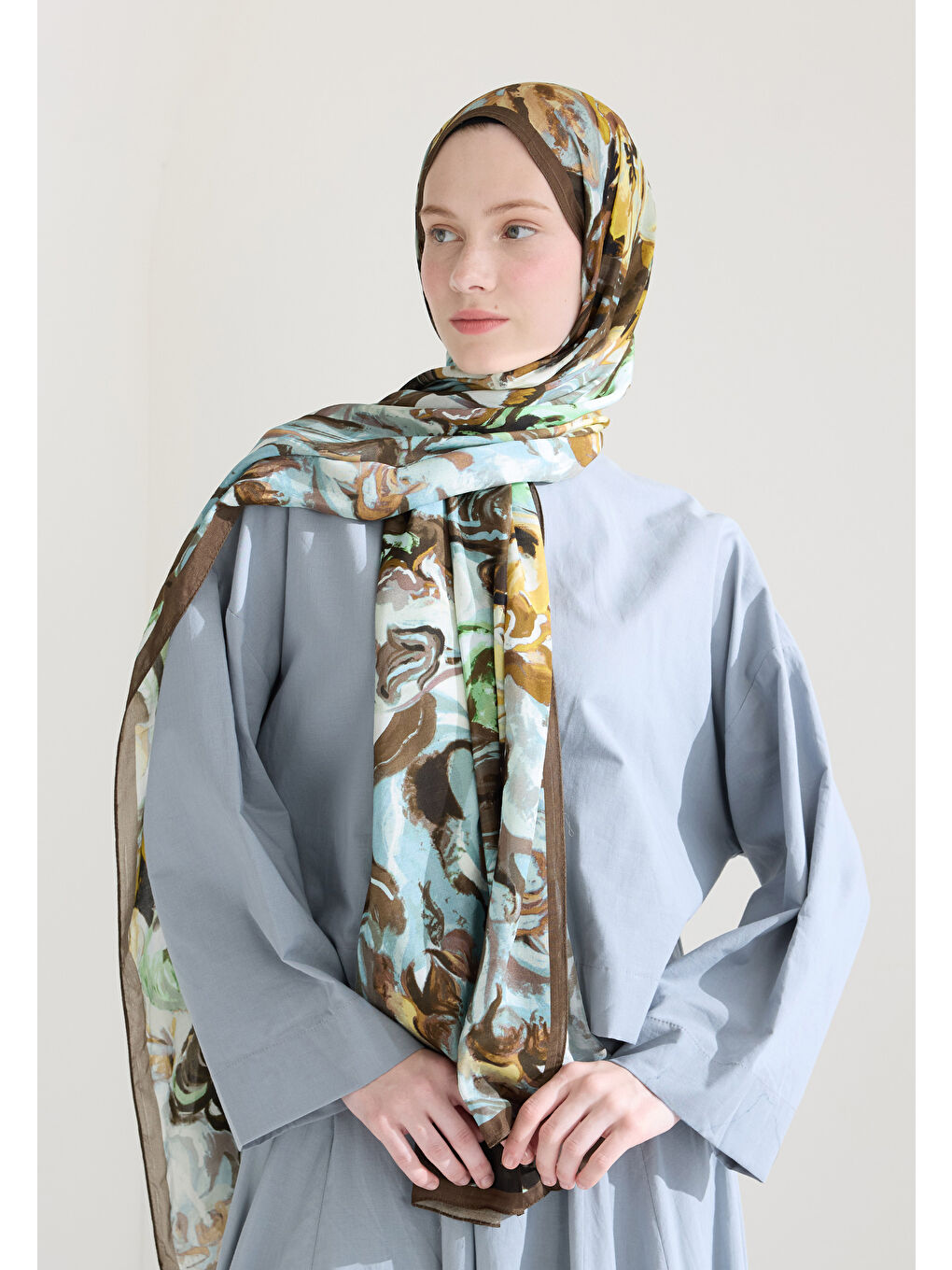 Kahverengi Rosıe Floş Viskon Şal Tozlu Kahve-1