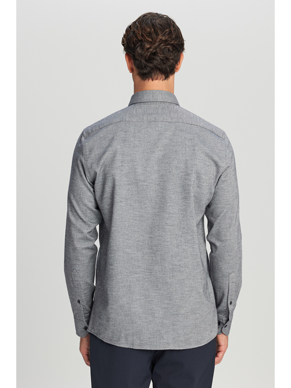 Erkek Antrasit %100 Pamuk Slim Fit Dar Kesim Düğmeli Yaka Diagonal Desenli Flanel Gömlek-4