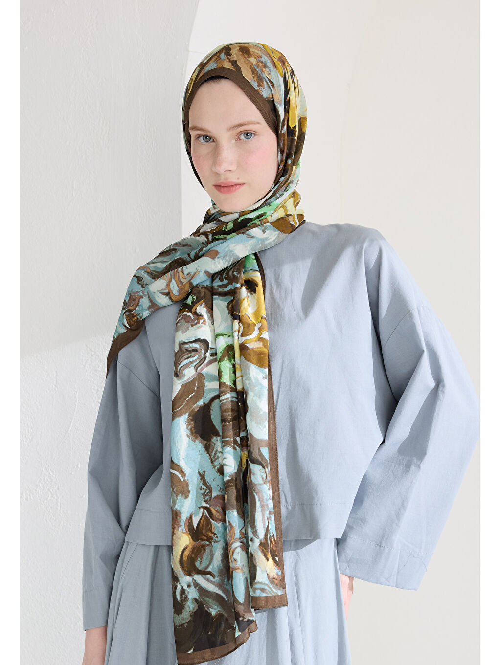 Kahverengi Rosıe Floş Viskon Şal Tozlu Kahve-2