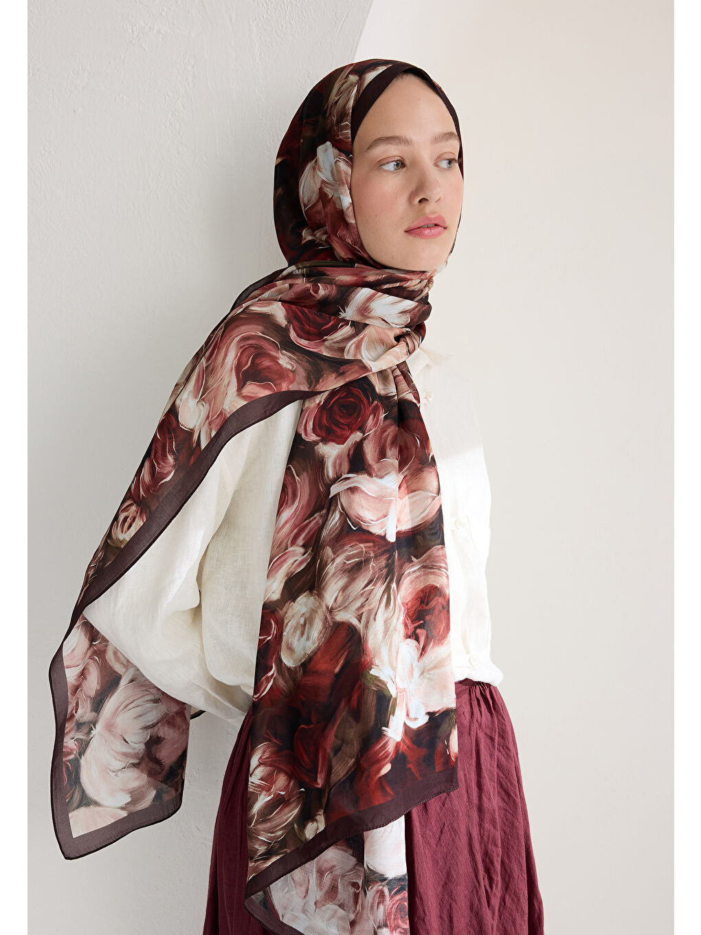 Rose Garden Floş Viskon Şal Bordo