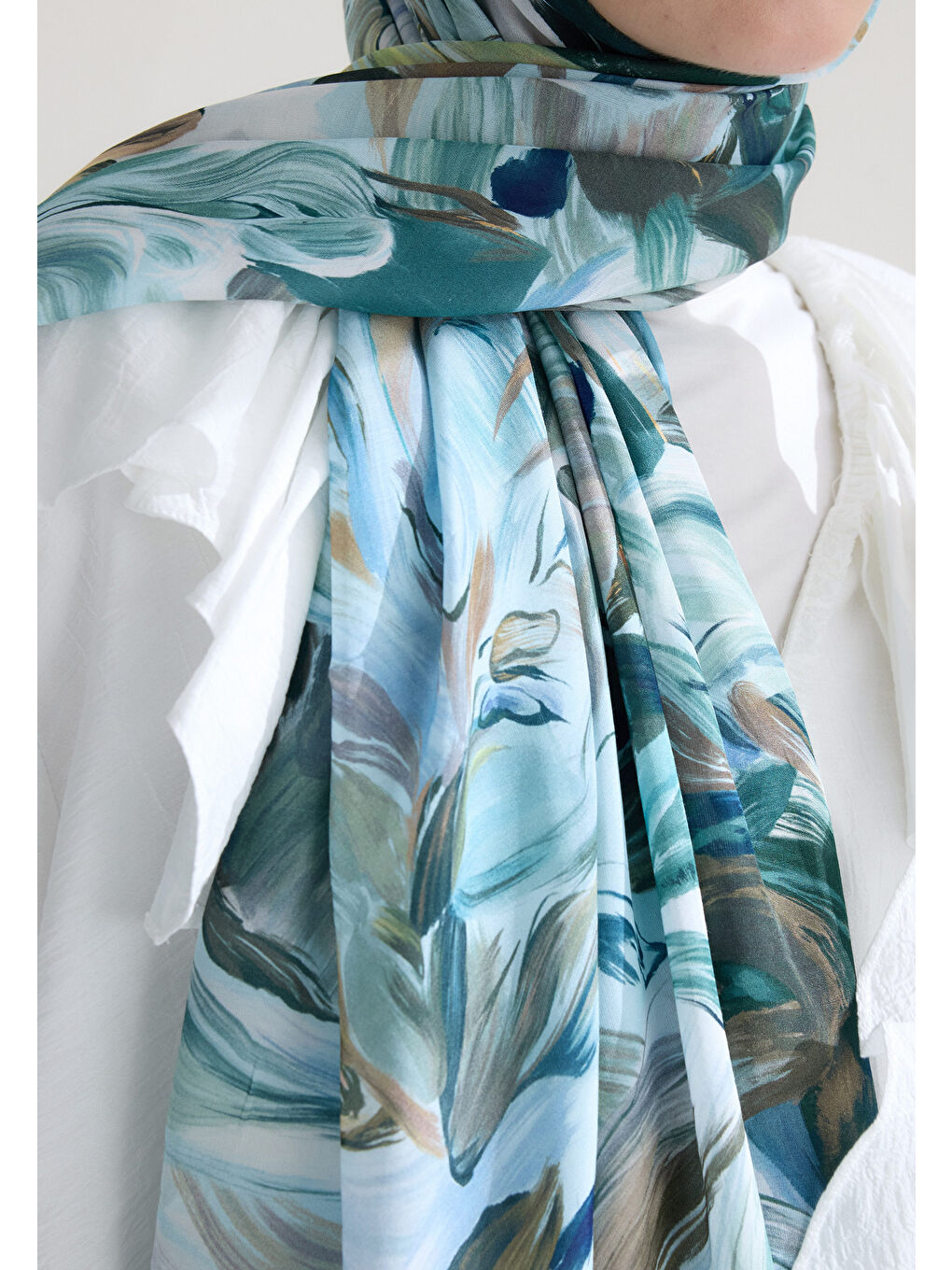 Vanılla Blossom Floş Viskon Şal Açık Mavi-3