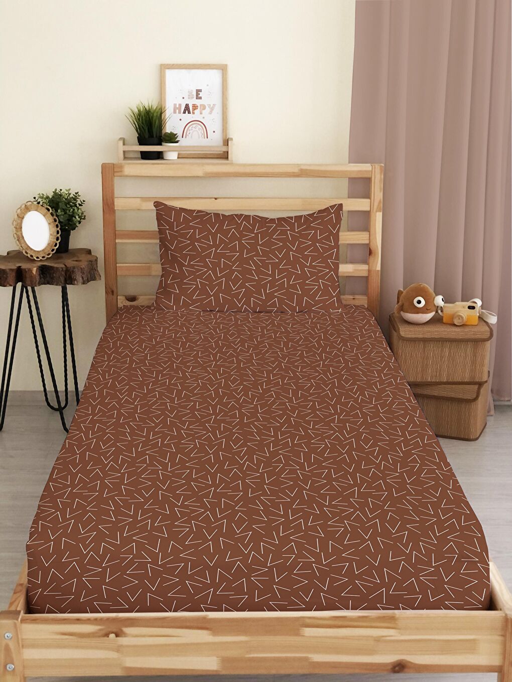 Karışık Modern Desenli Baskılı Tek Kişilik Lastikli Çarşaf Seti