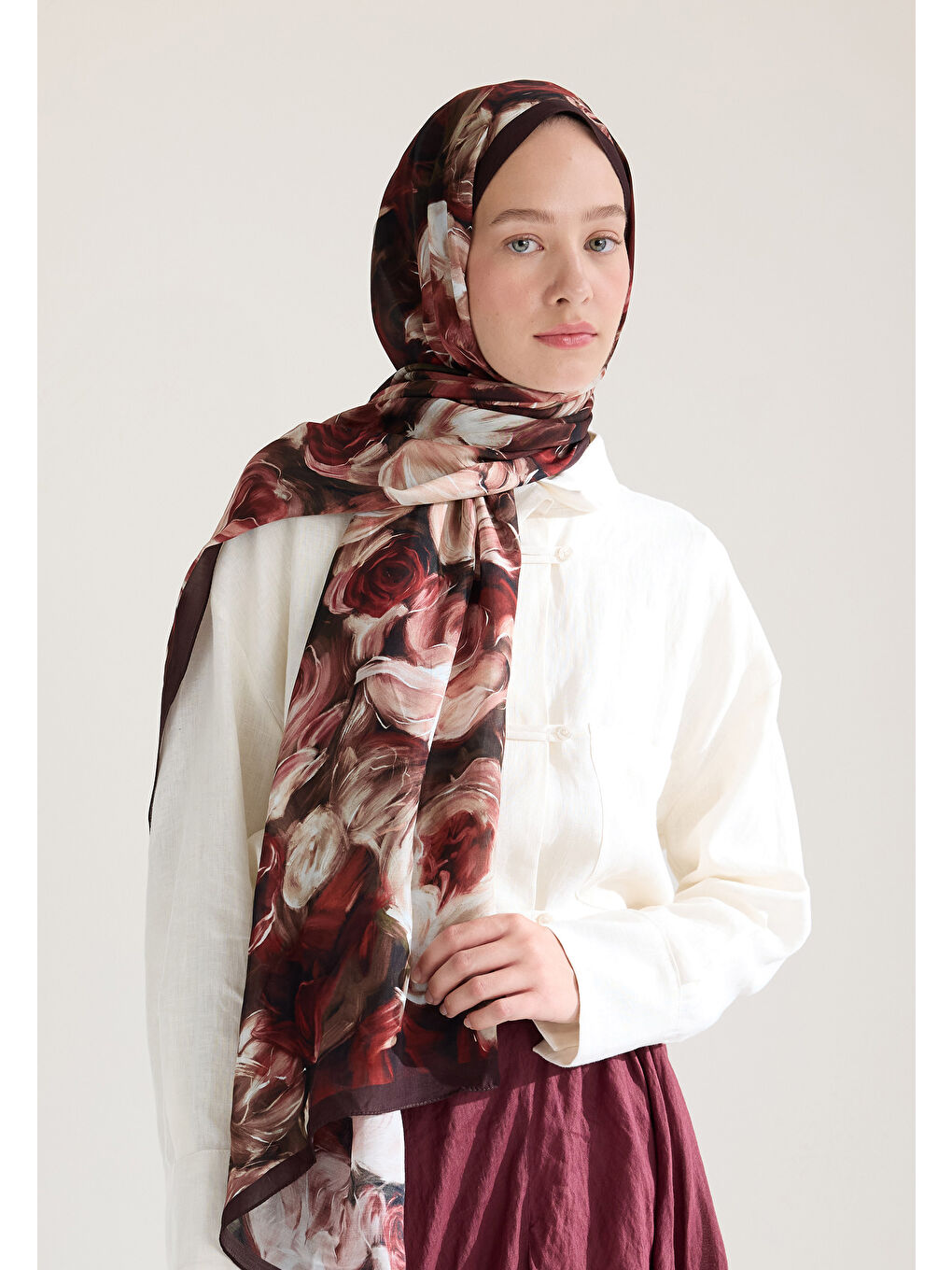 Rose Garden Floş Viskon Şal Bordo-3
