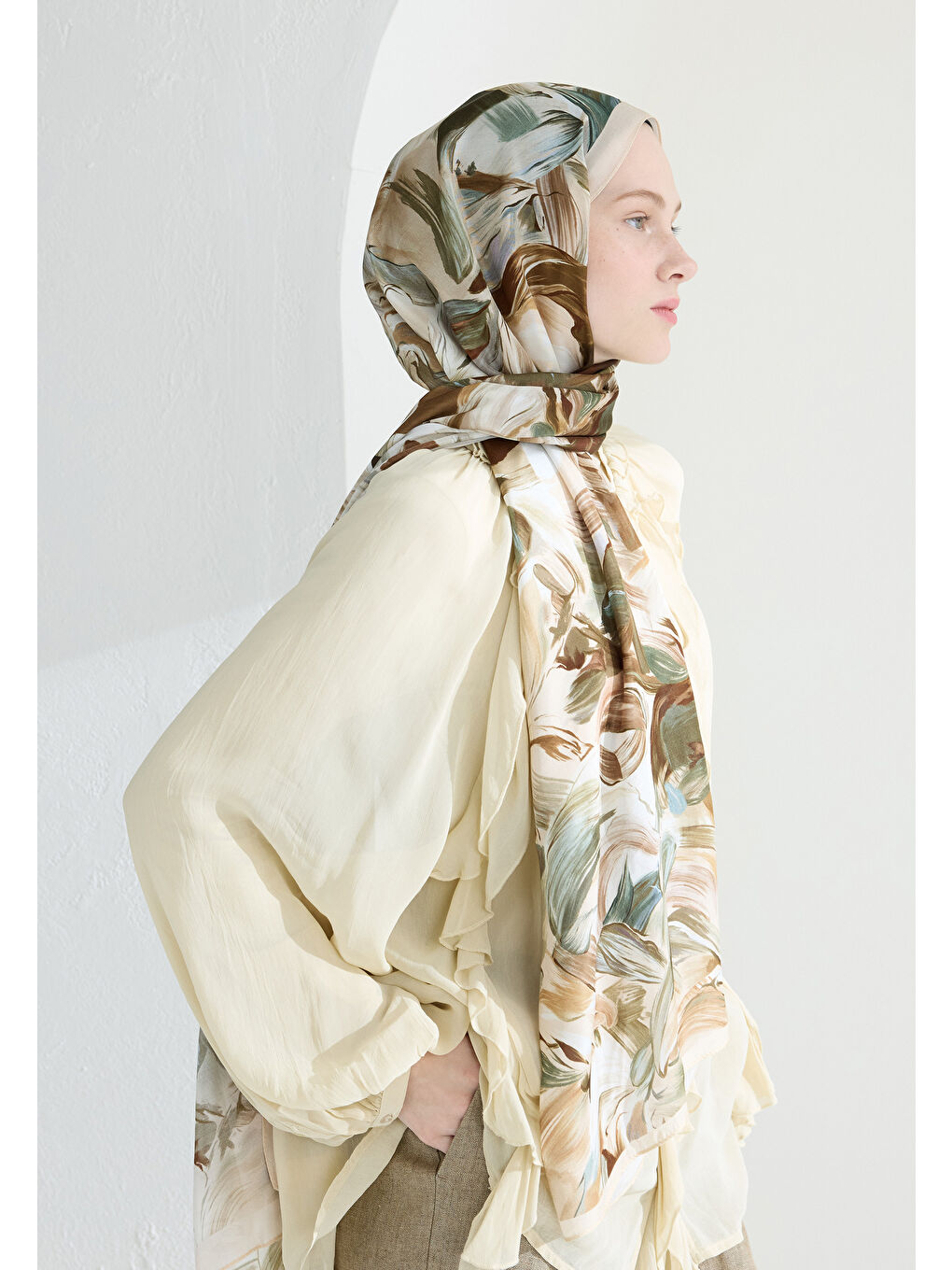 Bej Vanılla Blossom Floş Viskon Şal Nude-3