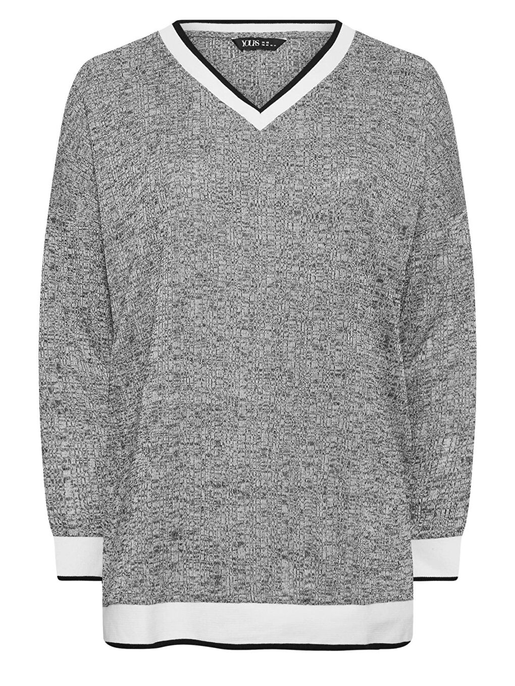 Gri Büyük Beden V Yaka Uzun Kollu Şerit Detaylı Örgü Kazak 303222-4