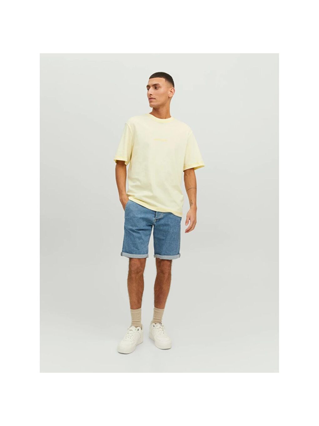 Jack & Jones Faded Erkek Sarı Bisiklet Yaka Tişört - 1