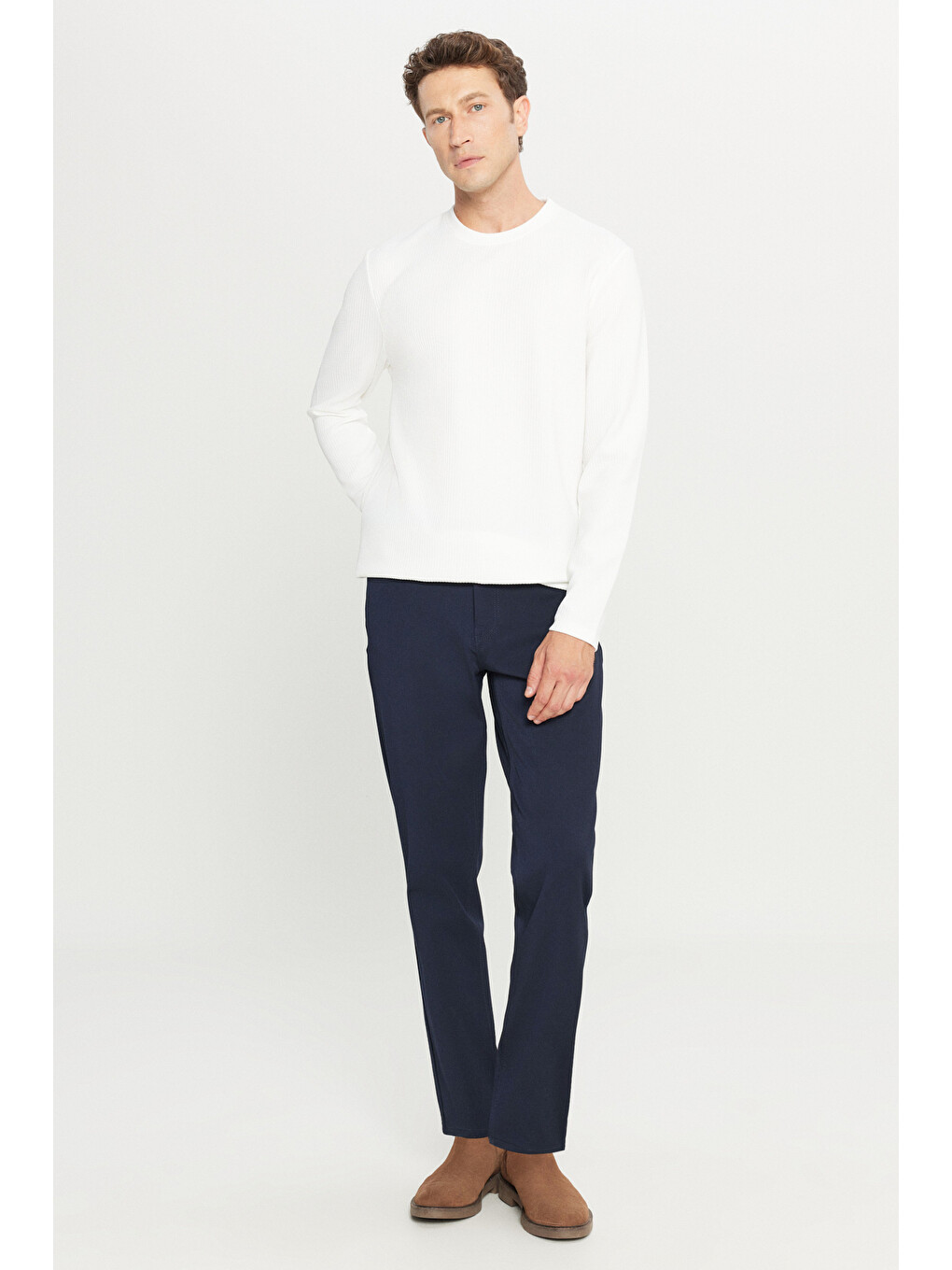 Erkek Lacivert Yumuşak Dokulu Slim Fit Dar Kesim 5 Cepli Esnek Casual Pantolon-1