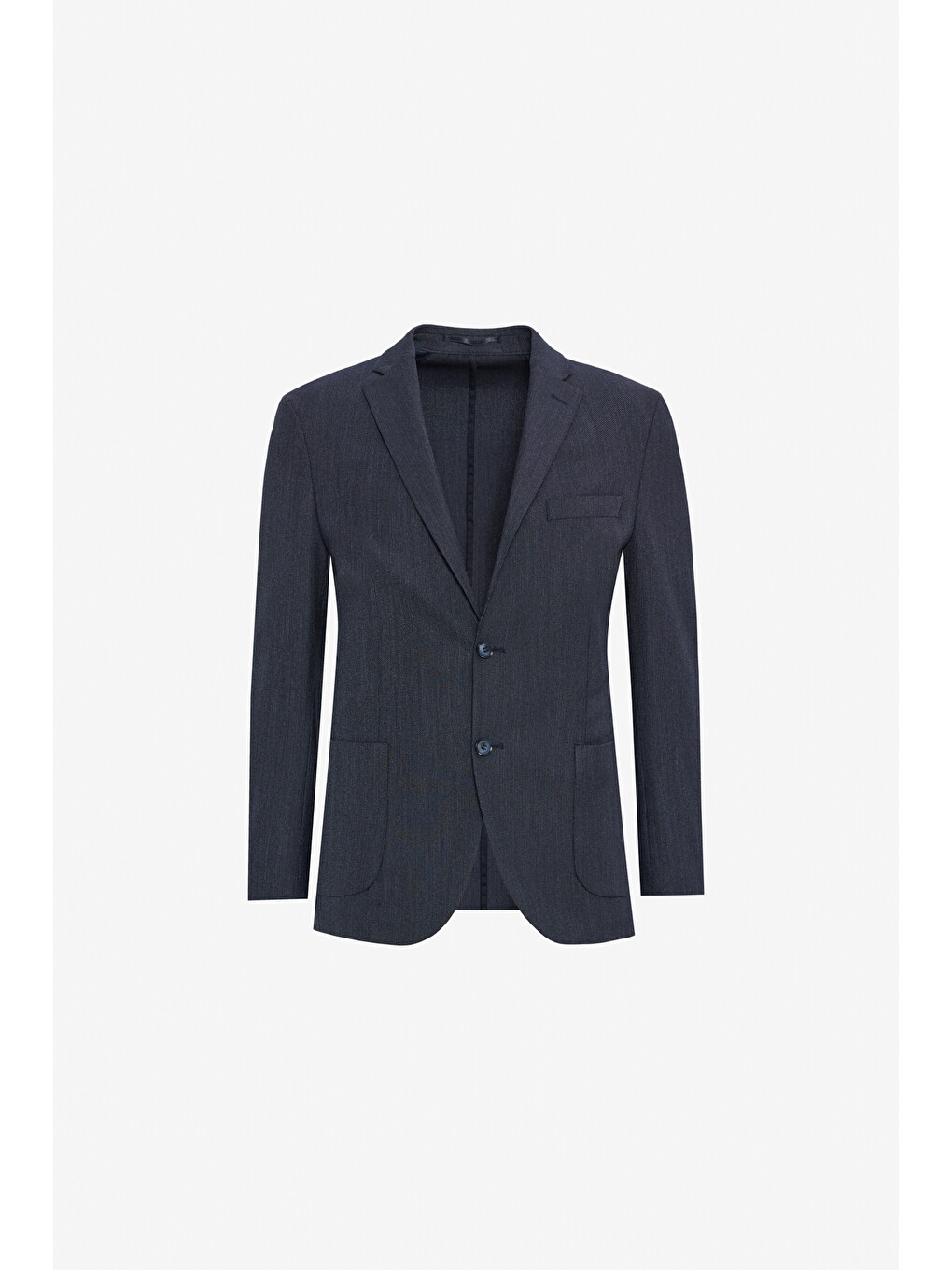 Erkek Lacivert Yünlü Slim Fit Dar Kesim Mono Yaka Torba Cepli Desenli Esnek Takım Elbise-6