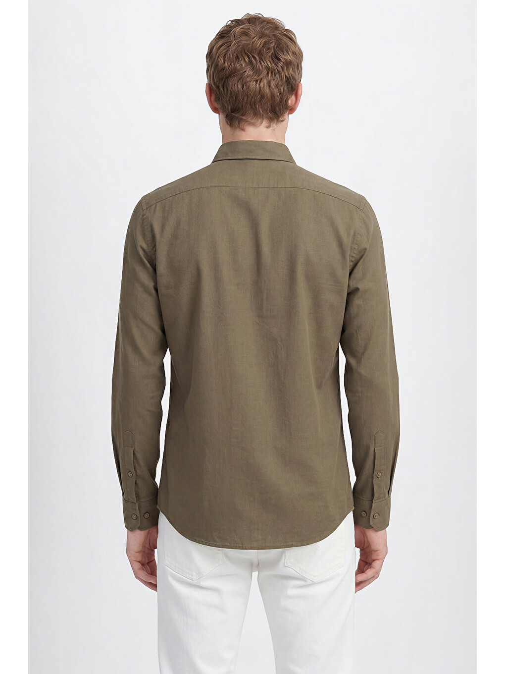 Erkek K.Haki %100 Pamuk Oxford Slim Fit Dar Kesim Düğmeli Yaka Flamlı Gömlek-4
