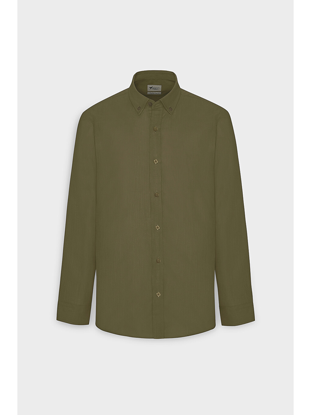 Erkek K.Haki %100 Pamuk Oxford Slim Fit Dar Kesim Düğmeli Yaka Flamlı Gömlek-5