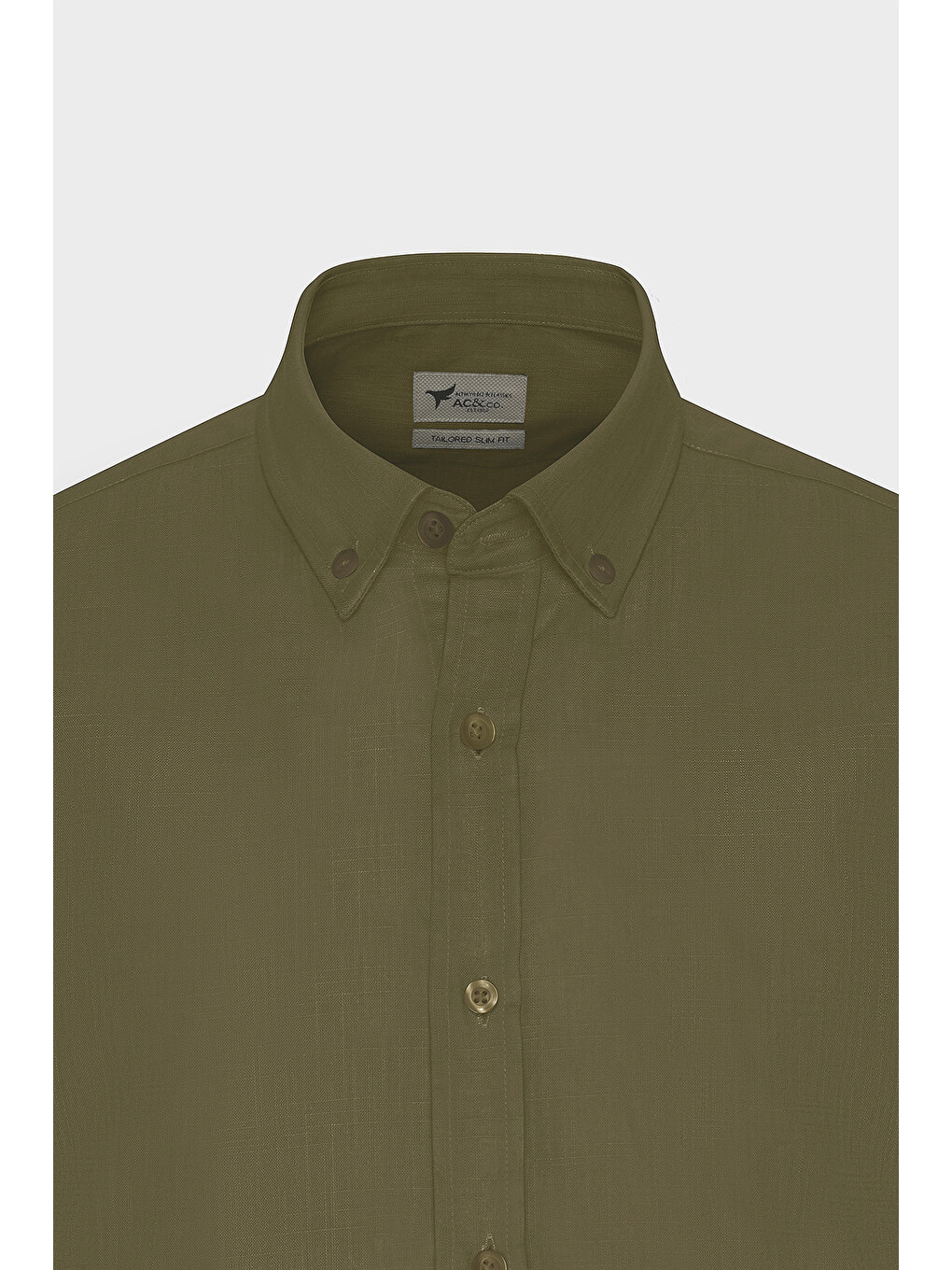 Erkek K.Haki %100 Pamuk Oxford Slim Fit Dar Kesim Düğmeli Yaka Flamlı Gömlek-6