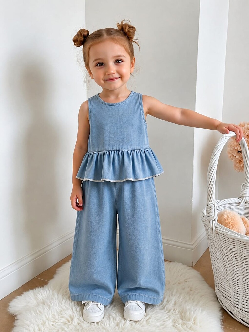Mavi Mini Chic Fırfır Detaylı Kız Çocuk Takım 12831-1