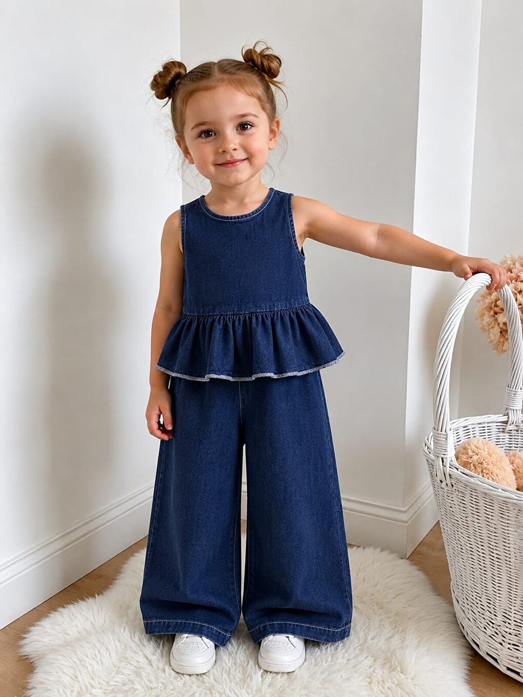 Mavi Mini Chic Fırfır Detaylı Kız Çocuk Takım 12832-1
