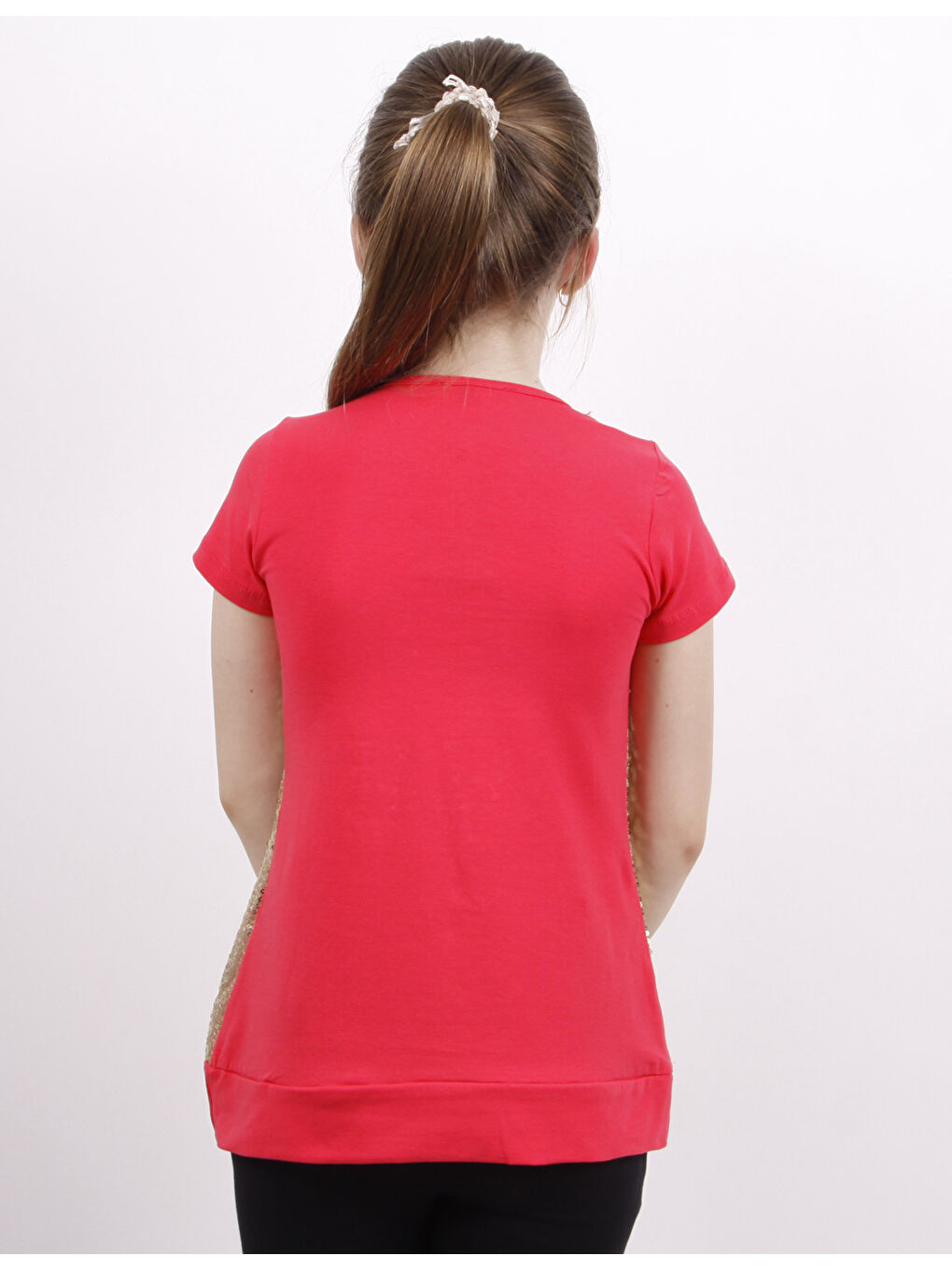 Kırmızı Kız Çocuk Önü Komple Pullu Tişört-1