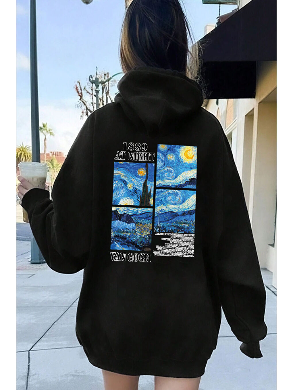 uyguntarz Siyah Vangogh Baskılı Oversize Sweatshirt - 1